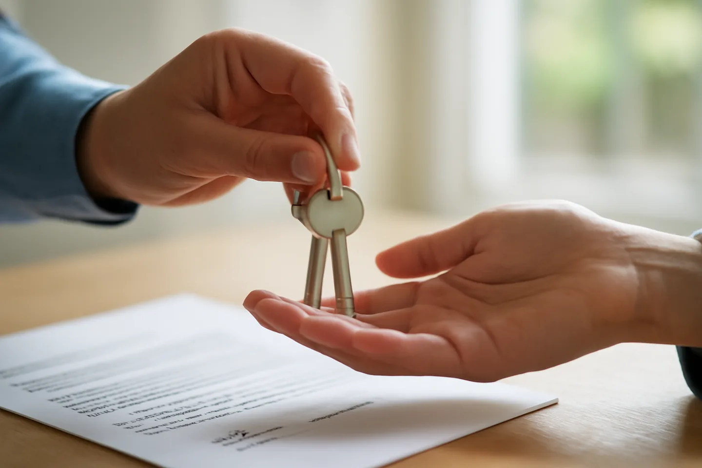 Exchanging keys over a signed property deed at closing