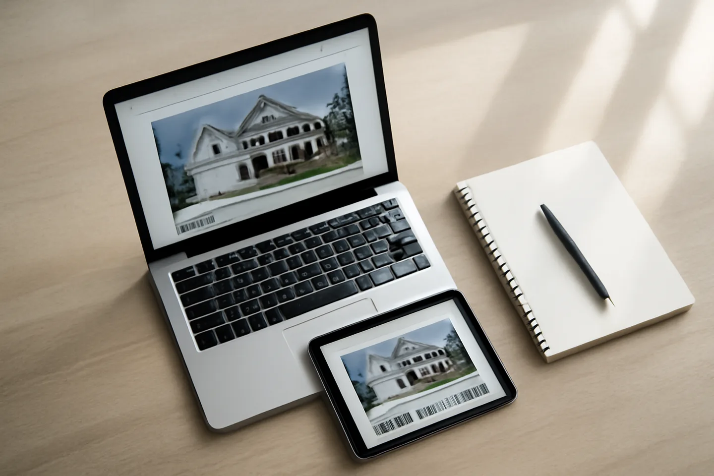 Laptop and tablet showing online property listing website