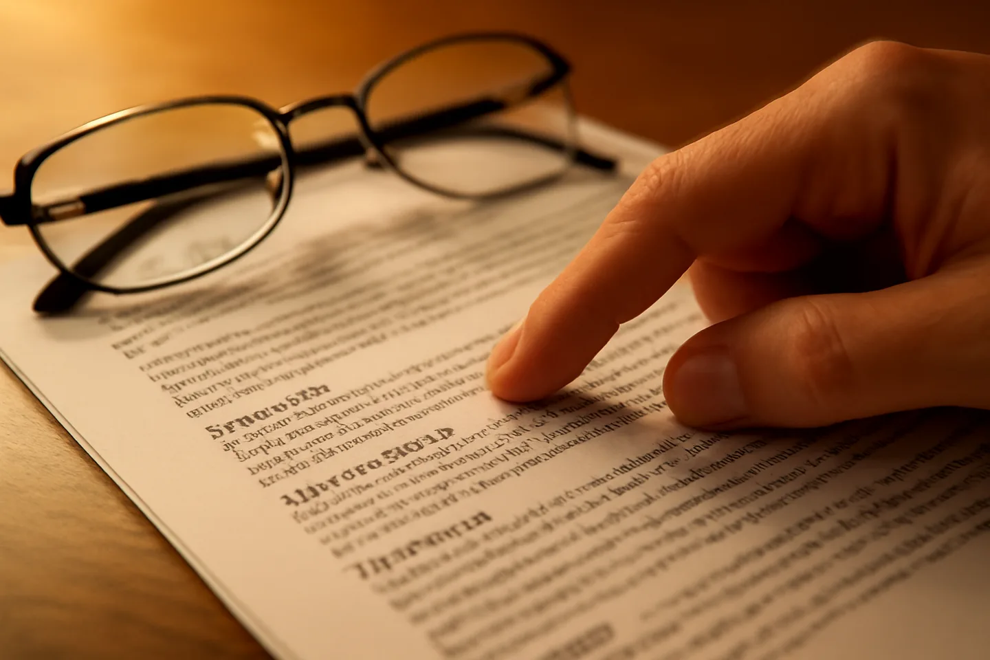 Hand pointing to a clause on a real estate contract