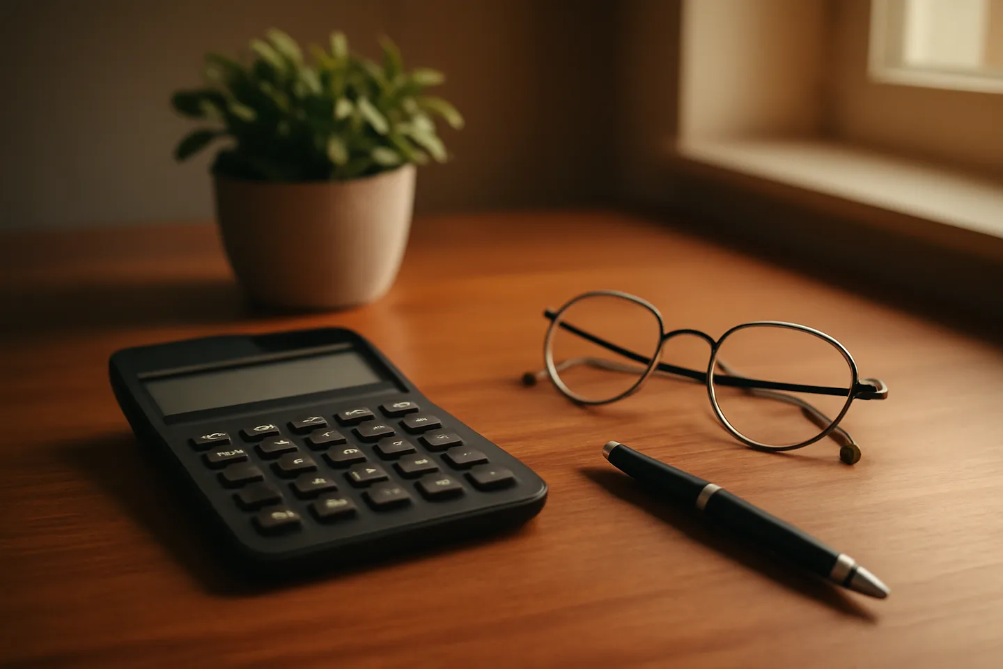 Calculator and property tax forms on a desk for selling land