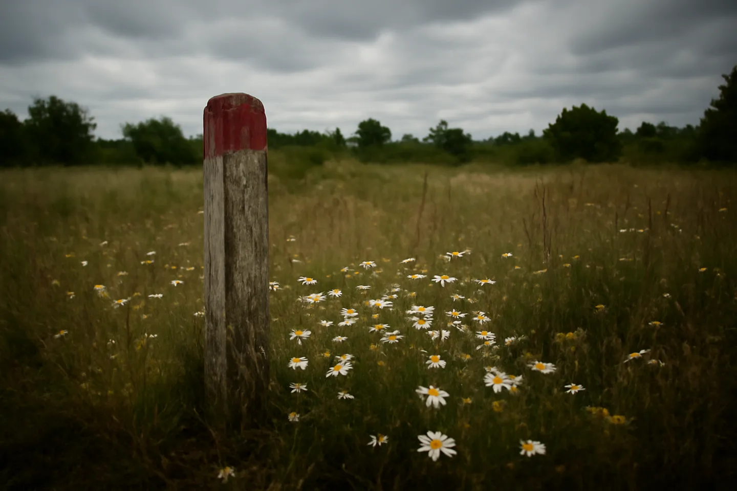 Overgrown inherited land parcel with boundary marker