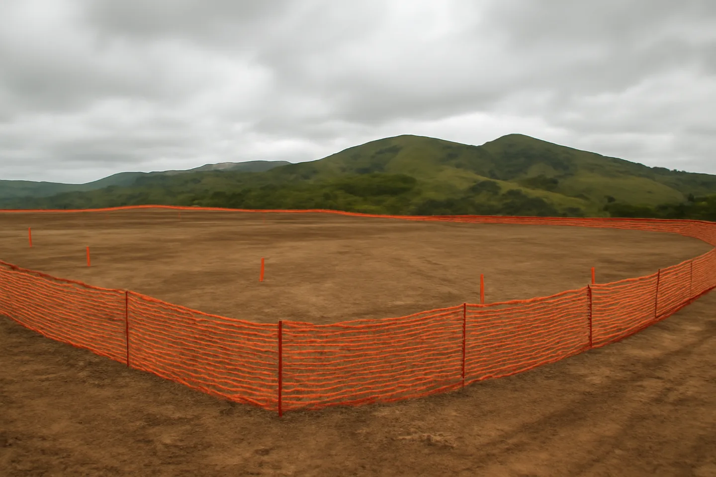 Graded construction lot with utility stakes