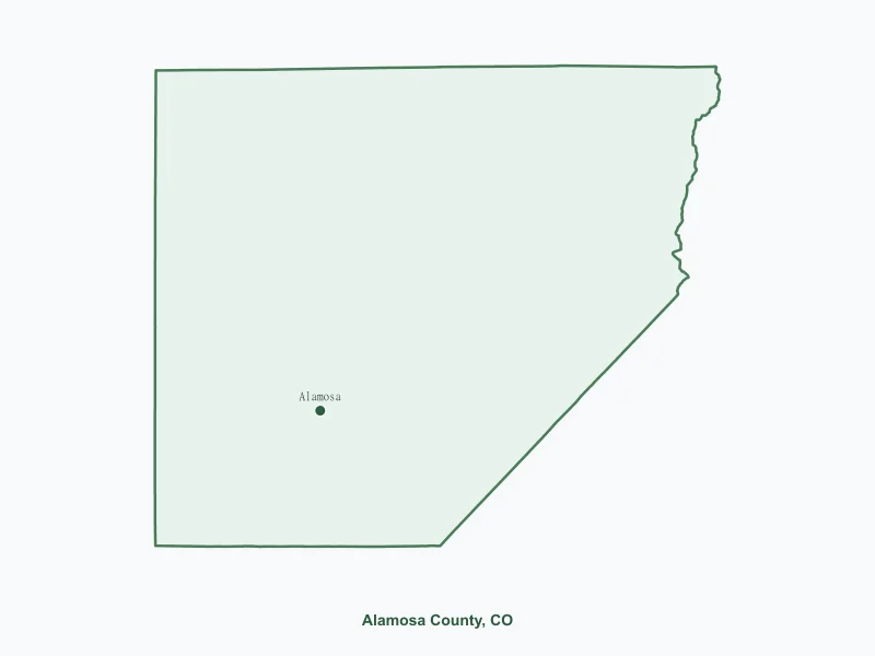 Map of Alamosa County, CO showing major cities