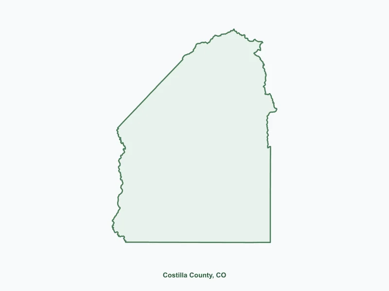 Map of Costilla County, CO showing major cities