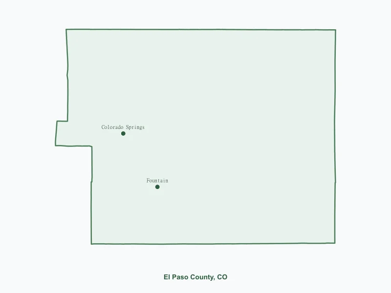 Map of El Paso County, CO showing major cities