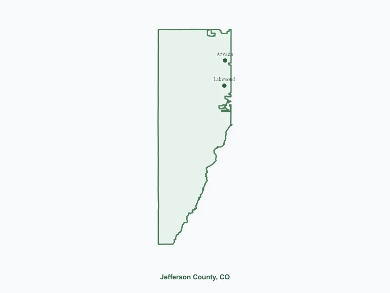 Map of Jefferson County, CO showing major cities
