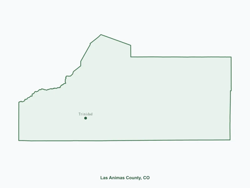 Map of Las Animas County, CO showing major cities